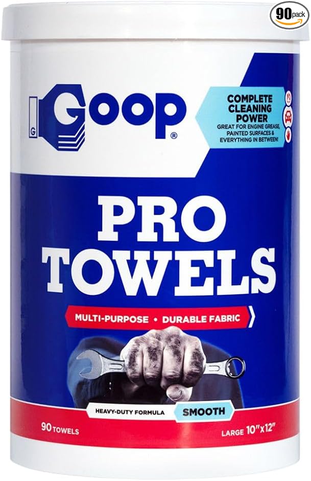 GOOP Pro Towels Heavy-Duty Multi-Surface Cleaning Wipes – Removes Engine Grease, Grime & Paint – Safe for Tools, Machinery & Painted Surfaces – 90 Extra Large 10" x 12" Towels