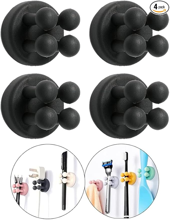Silicone Toothbrush Holders - 4 Pcs Razor Hooks Adhesive Wall Mounted for Hanging Towel Key Plug Cable, Utility Decor Stick to Dorm Room Essentials Function for Kitchen Bathroom Home Office