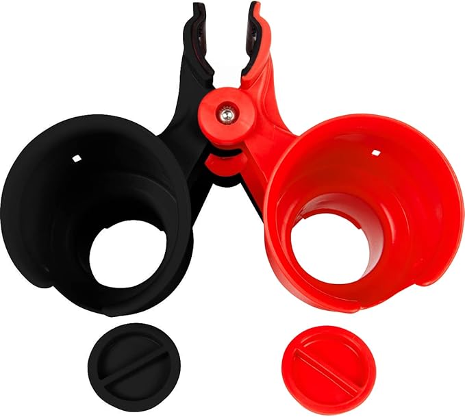 ROBOCUP, (Red & Black), Patented Clamp On Boat Cup Holder | Multifunction Dual Drink Caddy for Fishing Poles, Tools, Net, Gaff | Portable Storage for Boating, Beach, Umbrellas, Golf Carts, Strollers