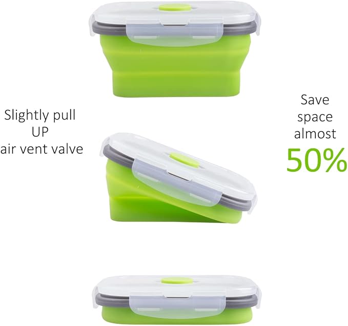 Collapsible Food Storage Containers with Airtight Lids, 11.8 oz, Small Kitchen Stacking Silicone Collapsible Meal Prep Container Set for Leftovers, Microwave Freezer Dishwasher Safe, 4 Colors, Set of 4