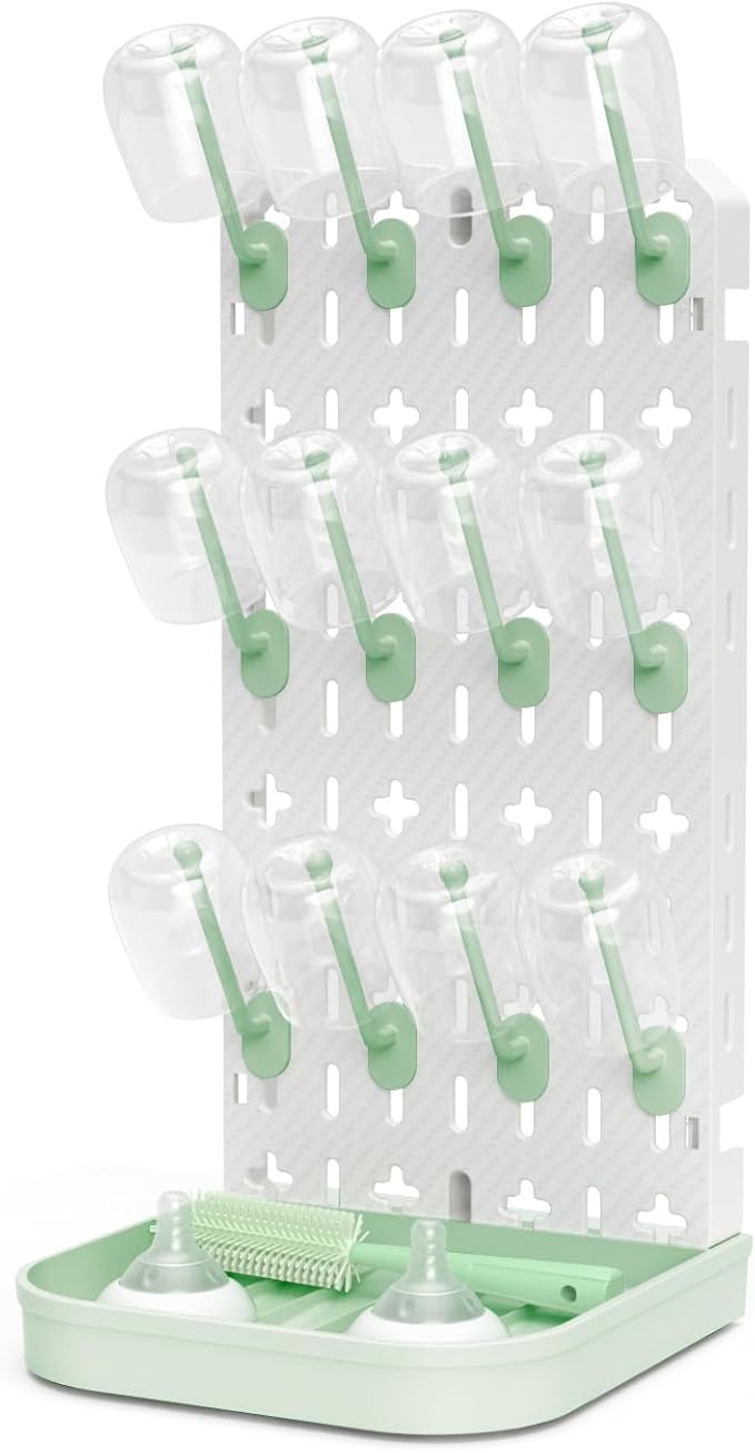Baby Bottle Drying Rack Bottle Dryer Rack for 12 Bottle Drying Rack Space Saving Kitchen Countertop Vertical Cup Drainer Rack Detachable Baby Bottle Holder Storage Organizer Pump Part Dryer Rack Green