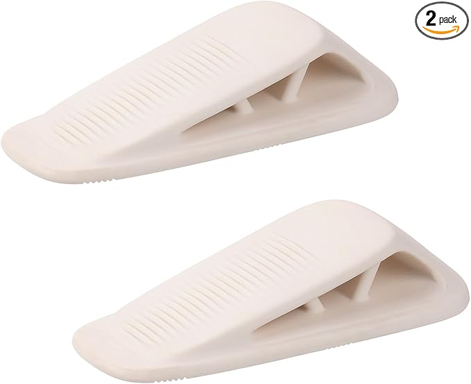 Fursafe&Q Rubber Door Stoppers for Bottom of Door, Door Stop Wedge with Holder, Heavy Duty Doorstops 2 Pack, Wall Protector for Home & Office & School & Commercial Doorstop Keep Open Stack White