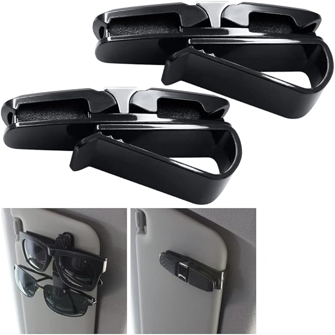 FineGood 2 Pack Glasses Holders for Car Sun Visor, Sunglasses Eyeglasses Mount with Ticket Card Clip - Black
