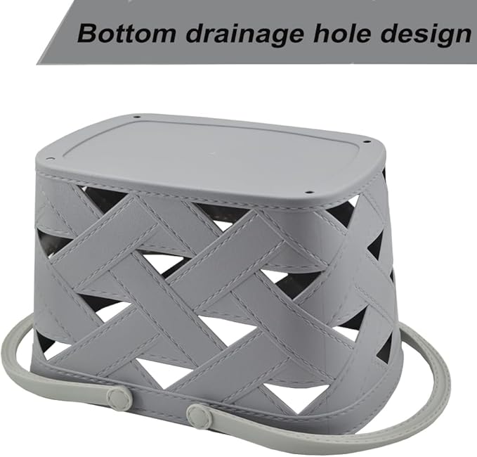 Portable Shower Caddy Tote, Plastic Storage Basket with Thick Handle and Drain Holes Box Organizer Bin for Bathroom, Pantry, Kitchen, College Dorm, Camp (Light Grey 1 pcs)