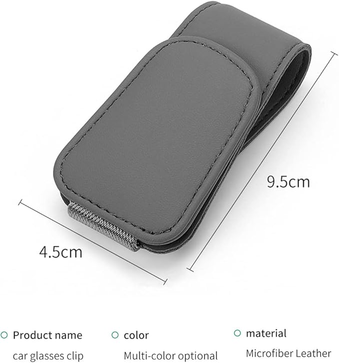 Magnetic Leather Sunglass Holder for Car, Sunglasses Clip for Car Visor, Auto Interior Accessories Universal for Different Size Eyeglasses (Grey)