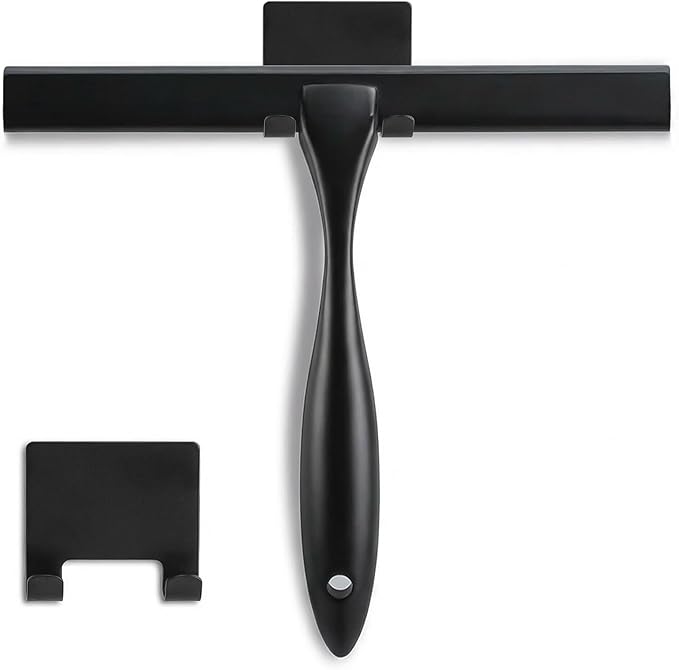 NETANY Shower Squeegee, 12-Inch Matte Black Squeegee, All-Purpose Stainless Steel Squeegee for Bathroom, Shower Doors, Mirrors, Tiles and Car Windows - 100% Streak Free