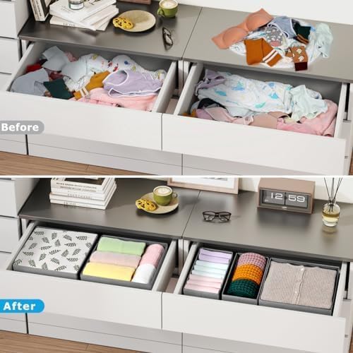 DIMJ Drawer Organizer Clothes, 24 Pack Dresser Organizer, Foldable Closet Organizers and Storage, Fabric Dresser Drawer Organizers, Drawer Dividers for Nursery, Baby Clothes, Underwears, Sock