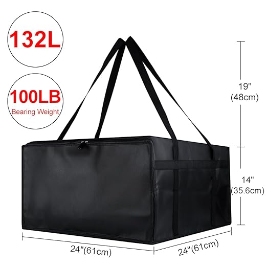 Insulated Pizza Delivery Bag for Carry Hot, 24" x 24" x 14" Insulated Food Delivery Bag, Grocery Cooler Bags for Catering/Doordash, Commercial Food Warmers（Black, 1Pk）