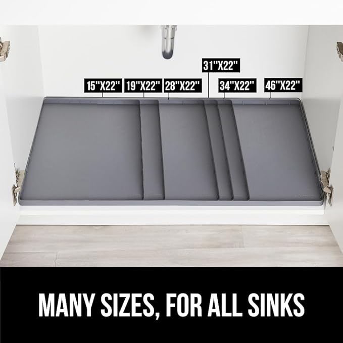 GORILLA GRIP Waterproof Silicone Under Sink Mat with Raised Lip for Kitchen and Bathroom, Cabinet Shelf Liner Stay in Place Mats Dishwasher Safe Drawer Liner, Organizer Tray, 19 x 22 in, Gray