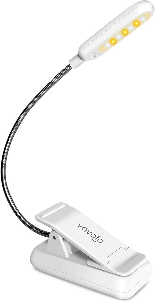 VAVOFO Clip On Book Light for Bed Kids, 7 LED Reading Light with 9-Level Warm Cool White Daylight, Eye Care Lamp with Power Indicator for Bookworms (White)