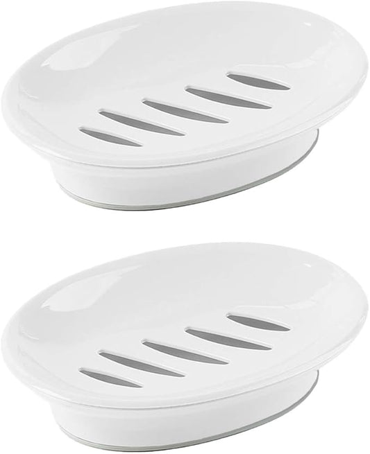 WYOK 2-Pack Soap Dish with Drain Plastic Sponge Holder Easy Cleaning Soap Saver Tray Caddy Keep Dry Stop Mushy for Shower Bathroom Kitchen(White)