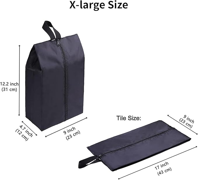 YAMIU Travel Shoe Bags Set of 2 Waterproof Nylon with Zipper for Men & Women (Black)
