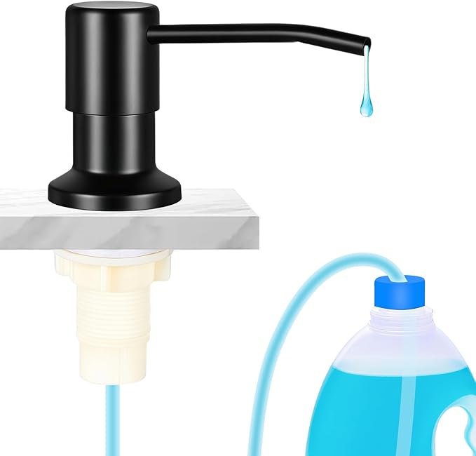 Soap Dispenser for Kitchen Sink, Upgrade Built in Sink Soap Dispenser, Countertop Sink Soap Dispenser Pump with 47" Extension Tube kit, No Need More Refills (Black)