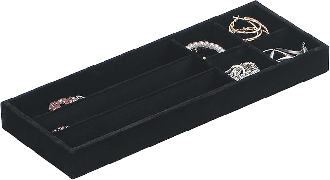 2Pcs Desk Drawer Storage Tray, Nightstand Organizer Tray, Necklace Bracelet Ring Earring Jewelry Display Tray, Grid Table Organizer Holder Tray for Sunglass, Phone, Watch, Perfume (7 grid)/Black