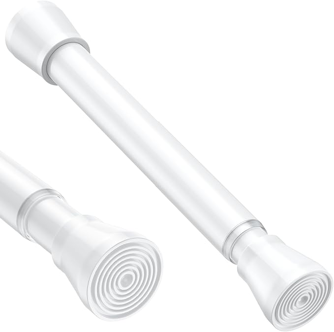 White Small Tension Curtain Rod 16-26 Inch,7/8" inch Adjustable Short Curtain Rod No Drilling,Spring Curtain Rod for Windows Kitchen Closet Doorway