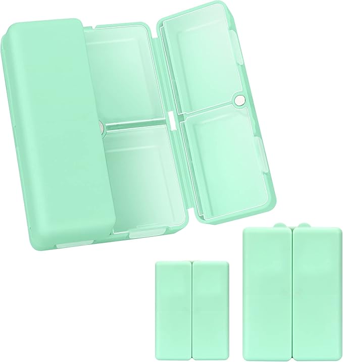 FYY 2 Pcs Daily Pill Organizer, 7 Compartments Portable Pill Case Travel Pill Organizer,[Folding Design] Pill Box for Purse Pocket to Hold Vitamins,Cod Liver Oil,Supplements and Medication-Green