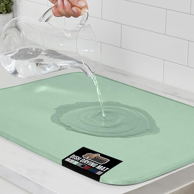 GORILLA GRIP Ultra Water Absorbent Microfiber Dish Drying Mat, 18x32, Quick Dry Thick Mesh, Slip Resistant Pad for Sink Dishes or Under Rack, Kitchen Counter Accessories, Machine Wash Mats, Mint