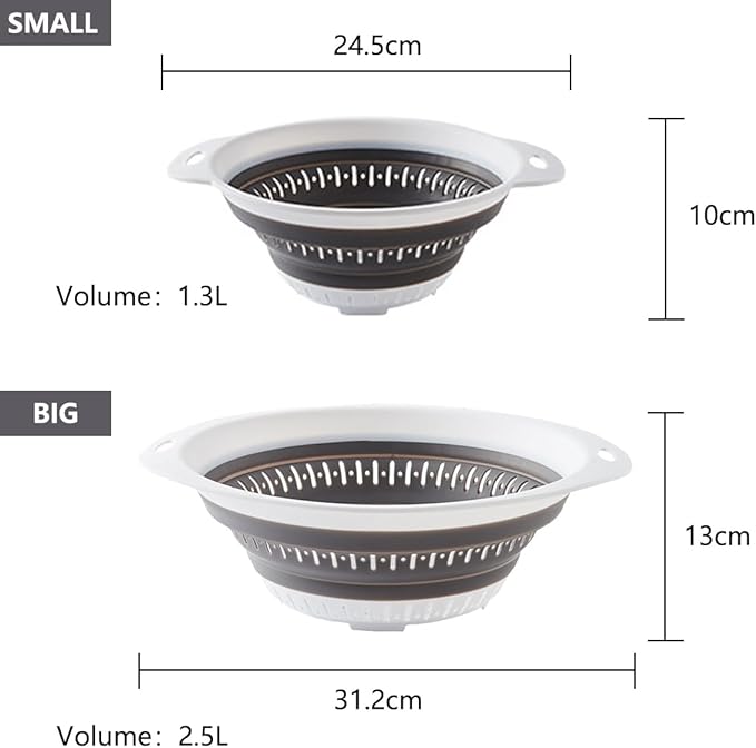 Collapsible Colander and Strainer,Silicone Strainer Colanders & Food Strainers,for Vegetable and Fruit, Kitchen Essentials (2, Pink, 1.3L+2.5L)