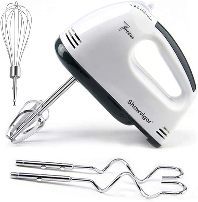 Showvigor Electric Hand mixer - 7 Adjustable Speed 180W Handheld Mixer Electric Whisk with 5 Stainless Steel Accessories, Turbo Boost/Self-Control Speed + Eject Button Food Beater for Cakes Eggs