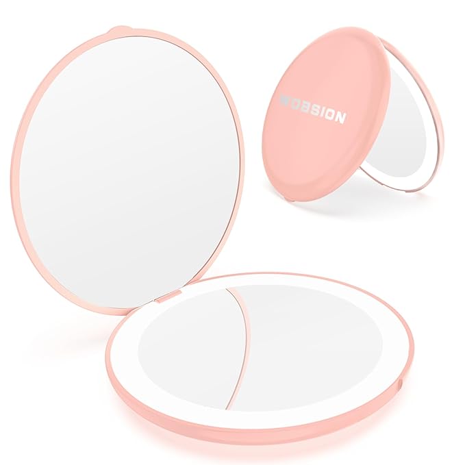 Wobsion Compact Travel Mirror - 1x/10x Magnification, Handheld 2-Sided, Perfect for Purses & Handbags