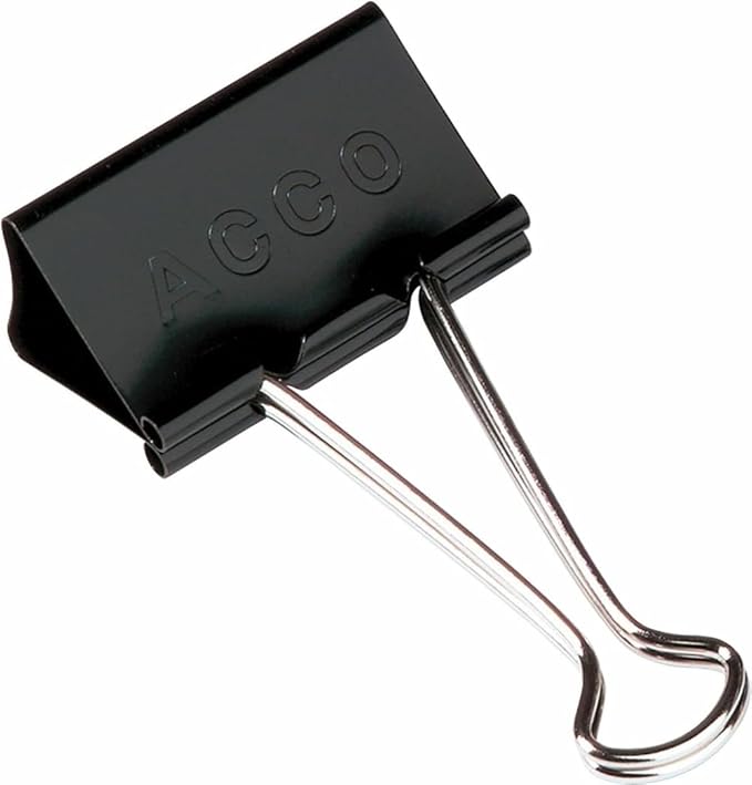 ACCO Brands Binder Clips, Large, 1 Box, 12 Clips/Box (72100)