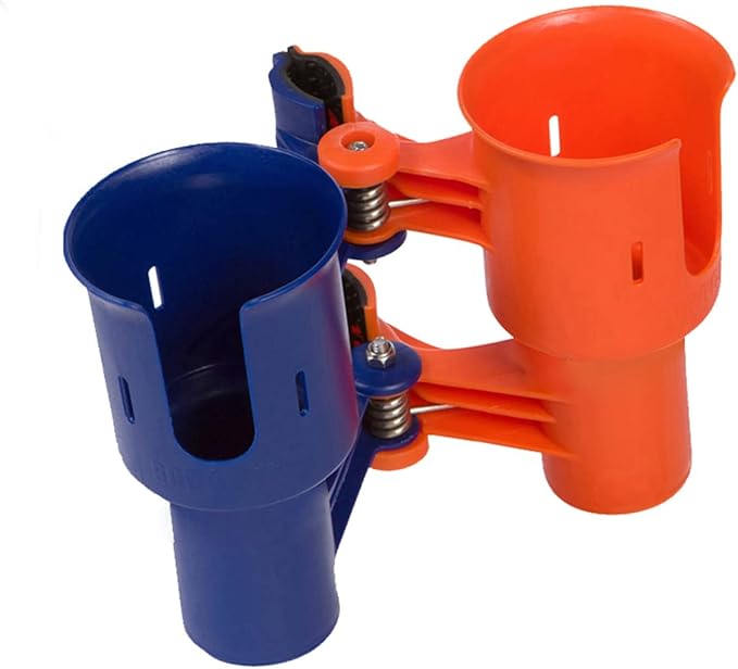 ROBOCUP, (Navy & Orange), Patented Clamp On Boat Cup Holder |Multifunction Dual Drink Caddy for Fishing Poles, Tools, Net, Gaff |Portable Storage for Boating, Beach, Umbrellas, Golf Carts, Strollers