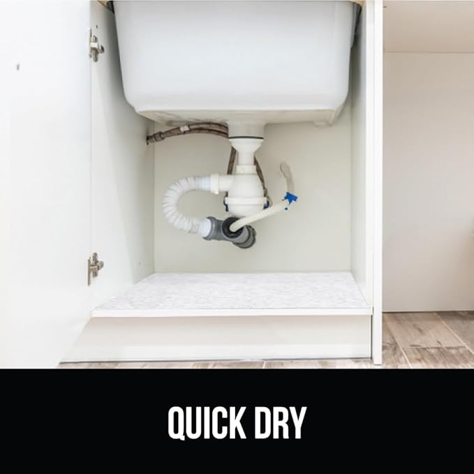 GORILLA GRIP LeakGuard Non-Adhesive Under Sink Mat for Kitchen Cabinet, Waterproof Quick Dry Shelf Liner, Durable Absorbent Felt Mats for Bathroom Sinks, Cabinets, Dresser, Easy to Trim, 24x24 White