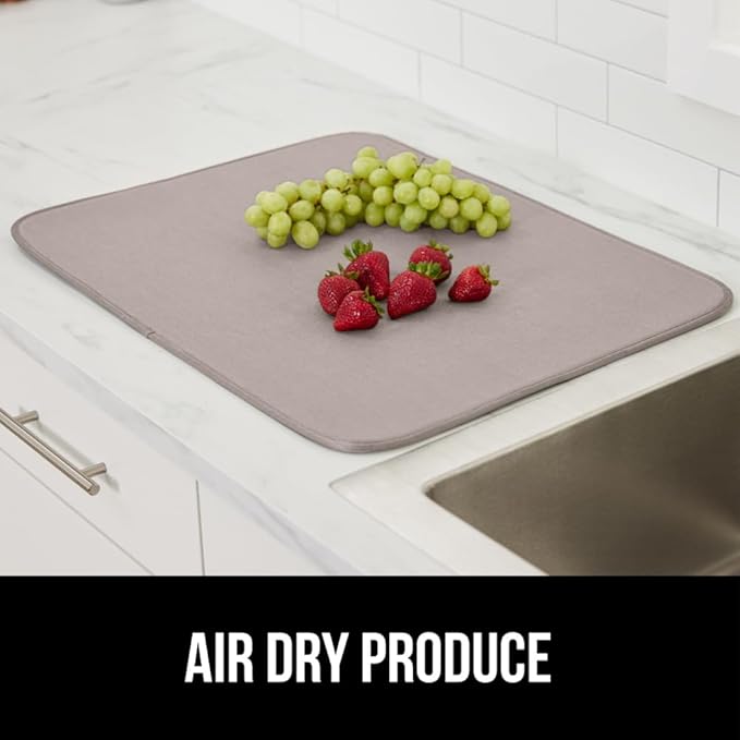 GORILLA GRIP Ultra Water Absorbent Microfiber Dish Drying Mat, 18x32, Quick Dry Thick Mesh, Slip Resistant Pad for Sink Dishes or Under Rack, Kitchen Counter Accessories, Machine Wash Mats, Almond