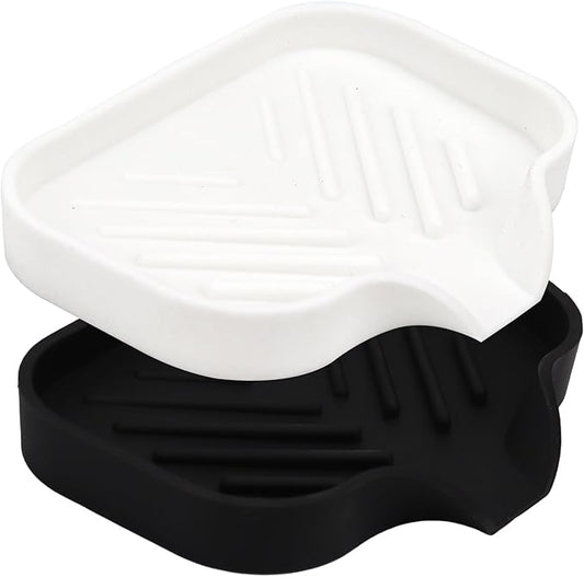 Yasmen Silicone Bathroom Soap Dishes, Sink Sponge Holder for Kitchen, 2Pcs Rubber Soap Dish with Drain, Shower Soap Sponge Tray, Sink or Counter Organizer for Bar Soap, Dish Soap Dispenser-Black/White