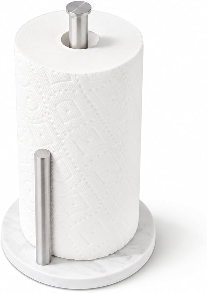 Brushed Nickel Paper Towel Holder,Stainless Steel Paper Towel Holder for Kitchen Roll Organize, Standard or Jumbo-Sized Roll Paper, Countertop Roll Dispenser with Marble Base