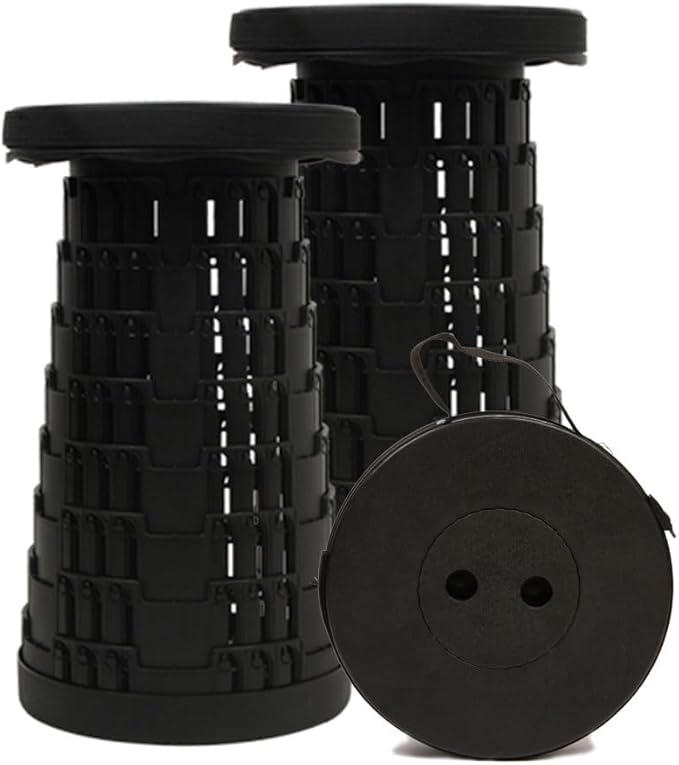 2 PCS Upgraded Collapsible Stool Chair, Max 660lb Folding Stool, Lightweight, Sturdy, Adjustable, Portable, Foldable Seat Stools for Outdoor Camping Fishing Hiking BBQ