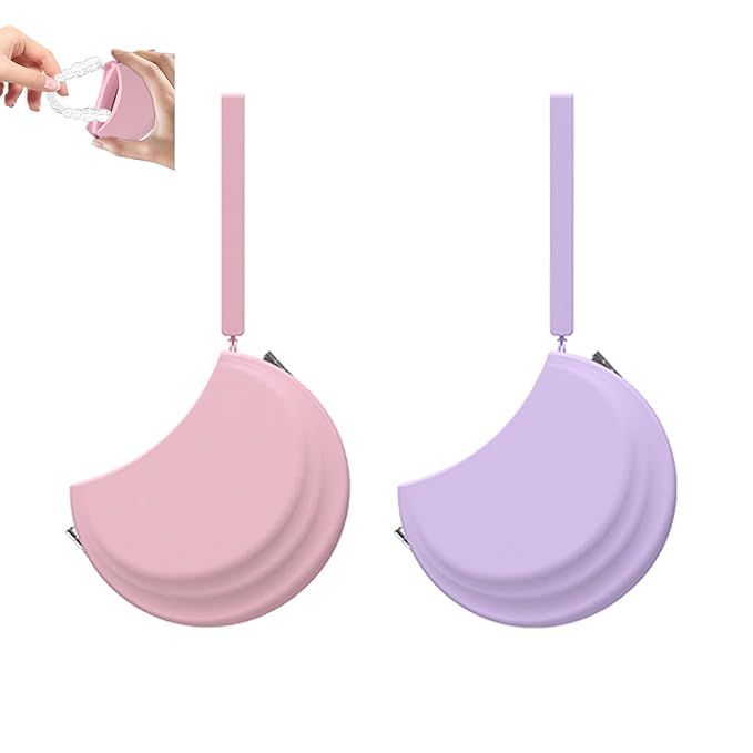 2 Pack Silicone Retainer Case with Vent Holes Lanyard Aligner Case Cute Portable Container Holder Night Guard Case for Travel Girl Women Men Kids (Purple+Pink)