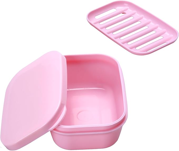 1 Pack Soap Travel Container Portable Soap Case Leakproof Soap Box Soap Saver Dish with Cover Plastic Soap Bar Holder for Camping Outdoor Bathroom Shower Gym Hiking Traveling（Pink）