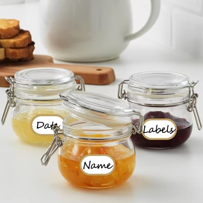 192pcs Removable Bottle Labels Waterproof Self-Adhesive Kitchen Home Edit Food Label Stickers with Gold Border for Food Containers Mason Jars Storage Bins Daycare Organization,with Marker Pen