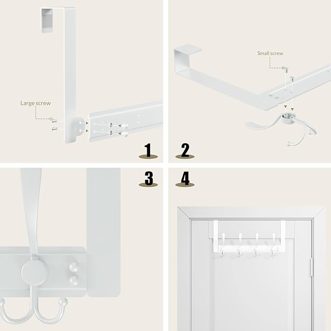 Over The Door Hooks Rustproof - 25lb Heavy Duty Over The Door Towel Rack, Door Hanger for Bathroom, Coat Rack Dorm Room Essentials (2Pack, White)
