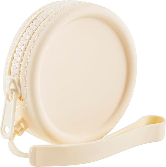 Small Silicone Makeup Bag for Women Round Purse Essentials Portable Cosmetic Accessories Organizer Small Travel Kit Storage Pouch (White)