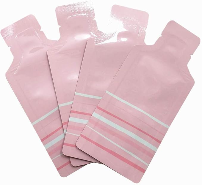 PABCK 100 Pcs Disposable Open Up Mylar Storage Bags Cosmetic Shampoo Liquid Containers Sample Pouch Heat Seal Foil Bag Travel Use Packets for Toiletries Skincare Lotion (Pink, 1.97x4.33 inch)