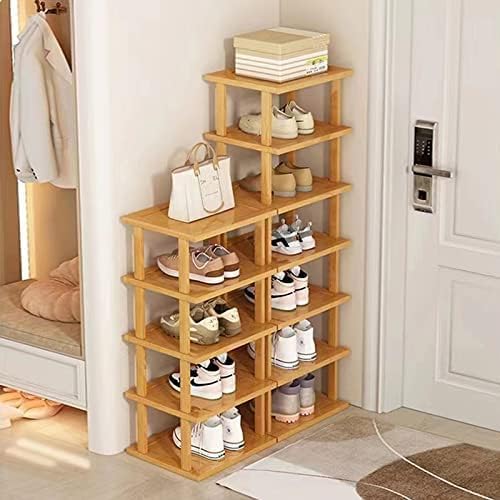 Bamboo Shoe Rack 12-Tier - Vertical Shoe Rack for Small Spaces, Tall Narrow Shoe Rack Organizer for Closet, Entryway, Corner, Garage, and Bedroom, Skinny Shoe Shelf with Free Stackable DIY