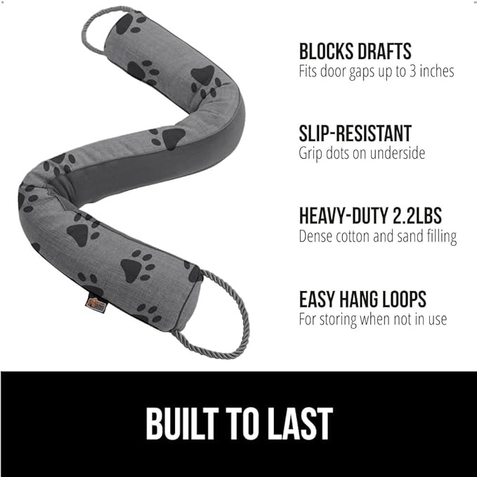 GORILLA GRIP Door Draft Stopper for Bottom of Doors, Sweep Weather Stripping Seal Noise, Cold Air Blocker, Soundproofing, Warmth Sealer, Easy Install Gap Filler, Home Essentials, 34 Inch, Paw Prints