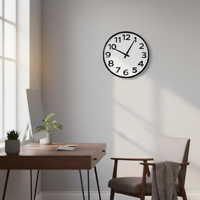 Modern Silent Wall Clock 16 Inch – Large Easy-to-Read Numbers, Battery Operated Non-Ticking Analog Clock for Living Room, Kitchen, Office - Minimalist Round Decor