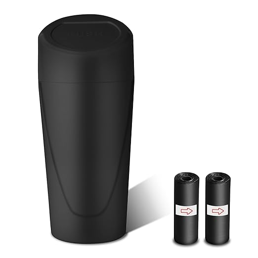 Car Trash Can with Lid, Leakproof Garbage Can with 40 Attached Trash Bags, Mini Essential Car Accessories for Interior for Car, Home, Office (Black)