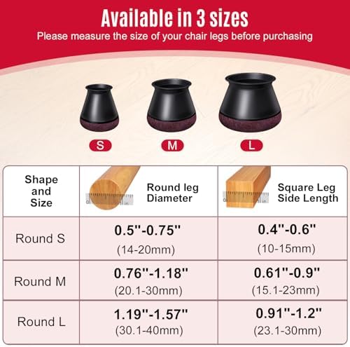 OCONDA 24PCS Chair Leg Floor Protectors Round, Black Furniture Cups for Hardwood Floors, Silicone Chair Leg Caps with Wrapped Felt, Anti-Scratch, Reduce Noise, Small Fit: 0.5''-0.75''