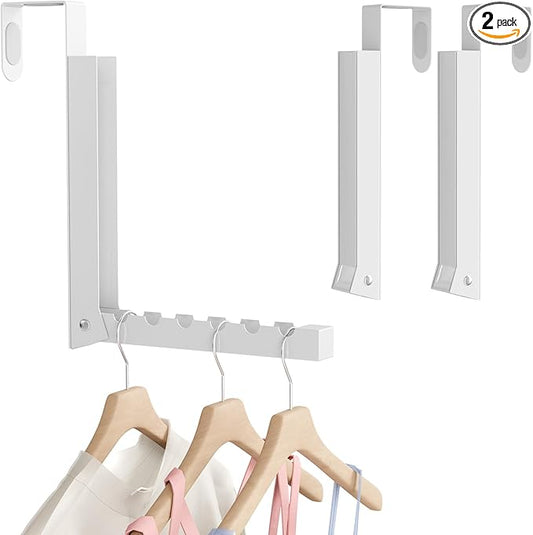 2 Pack Over The Door Hanger, Folding Over The Door Drying Rack for Laundry, Over The Door Clothes Hanger, Door Hanger for Clothing, Over The Door Hooks, Door Clothes Drying Rack, Portable, White