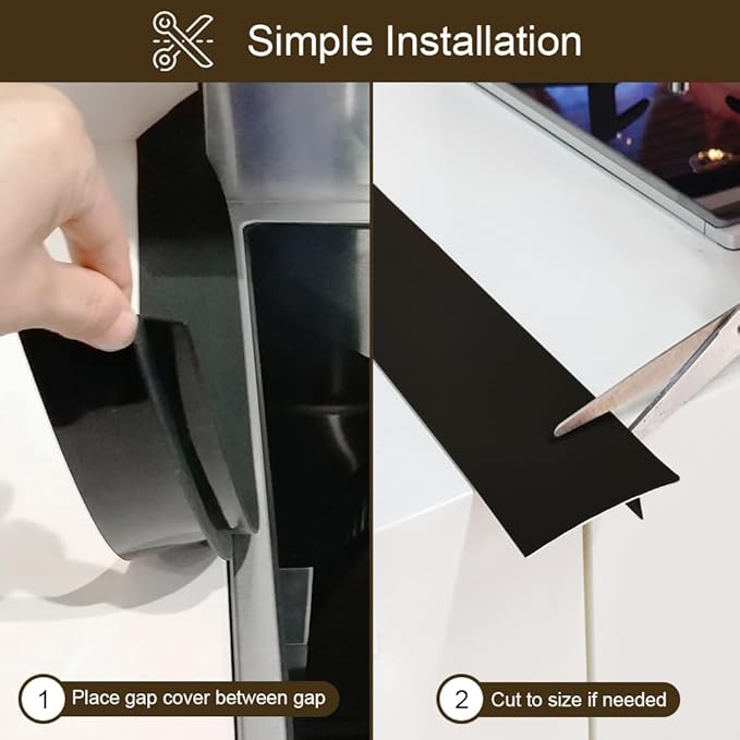 Kitchen Silicone Stove Counter Gap Cover, 25 inch Long & Extra Wide Stove Gap Filler Range Strips 2pcs,Between Oven and Countertop Dishwasher, Dryer,Easy Clean Heat Resistant Gap Guards Black