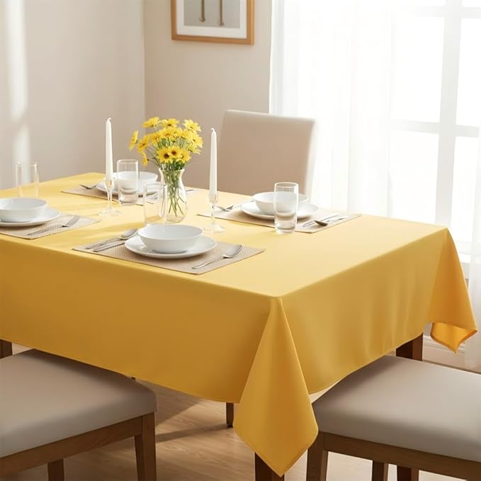 sancua Rectangle Tablecloth - 70 x 108 Inch - Stain and Wrinkle Resistant Washable Polyester Table Cloth, Decorative Fabric Table Cover for Dining Tables, Buffet Parties and Camping, Yellow