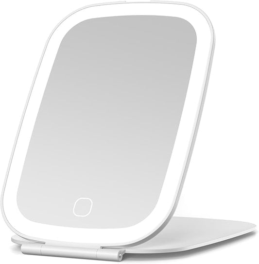 Rechargeable Travel Makeup Mirror with LED Lights, 3 Light Modes, 7" x 5" Portable Folding Mirror for Home & Travel
