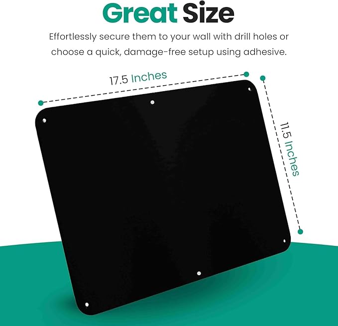 17.5inchX11.5inch Large Stainless Steel Plate for Magnets, 3M Adhesive Back, Mounting Screws, Ideal for Magnetic Shelf, Spice Holders, Colorful Magnets as a Gift. Mount Anywhere! (Black, 2 Pack)