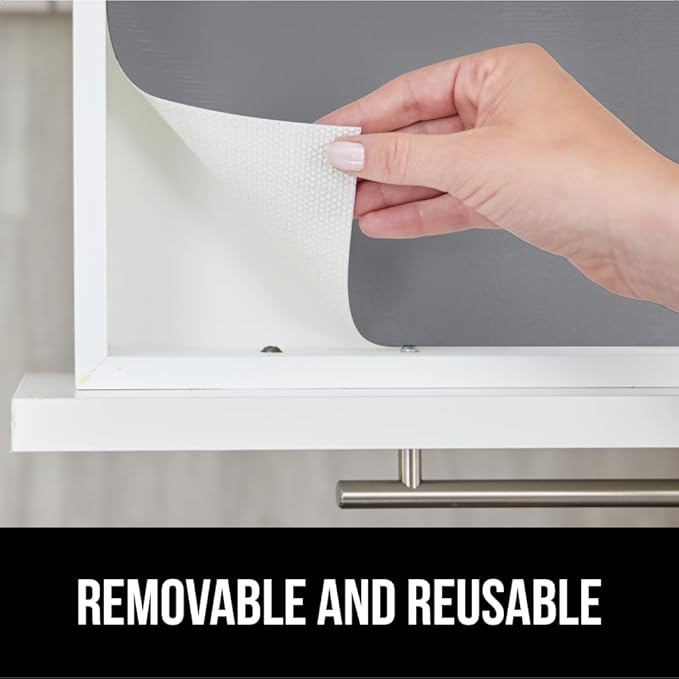 GORILLA GRIP DripGuard Shelf Liner, Non-Adhesive Drawer and Kitchen Cabinet Protector, Strong Grip Slip Resistant Underside, Smooth Surface Liners for Cabinets, Bathrooms, Closets, 17.5x120 Inch, Gray