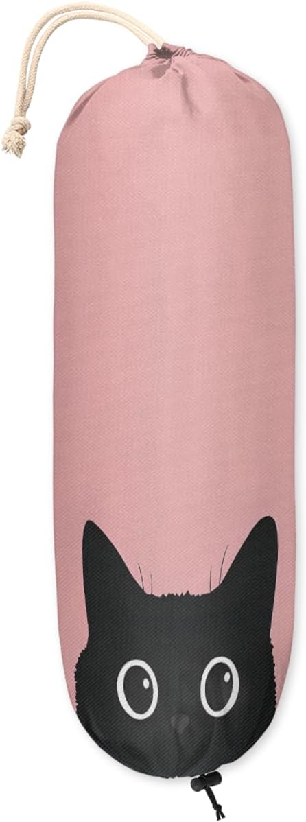 Pardick Plastic Bag Holder, Cute Pinks Cat Grocery Bag Holder for Shopping Bags, Wall Mount Plastic Bag Storage Organizer Dispenser, Storage Holder for Home Kitchen Camper,A-14