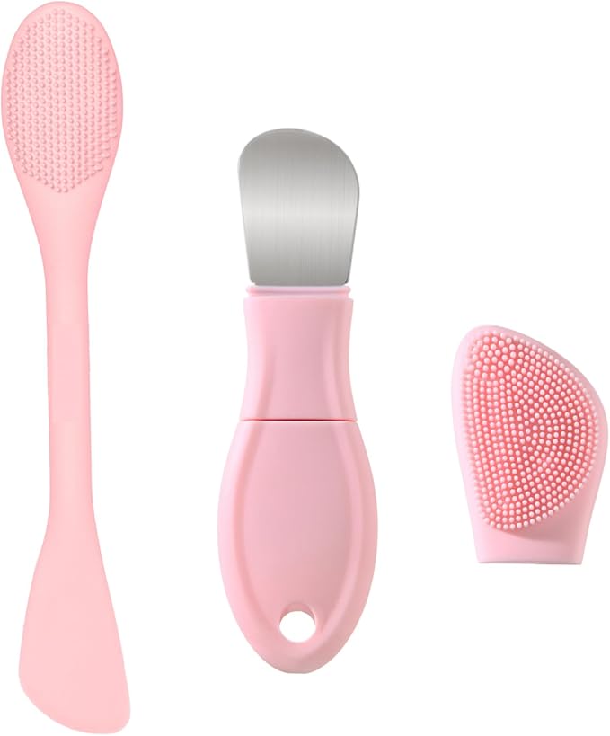 Silicone Face Scrubber Mask Applicator for Nourishing, Pore Deep Cleaning, Blackhead Remover & Exfoliator -No-Slip Long Handle, Gentle Face Massage,Daily Skin Care Tool for Women & Men (Pink)